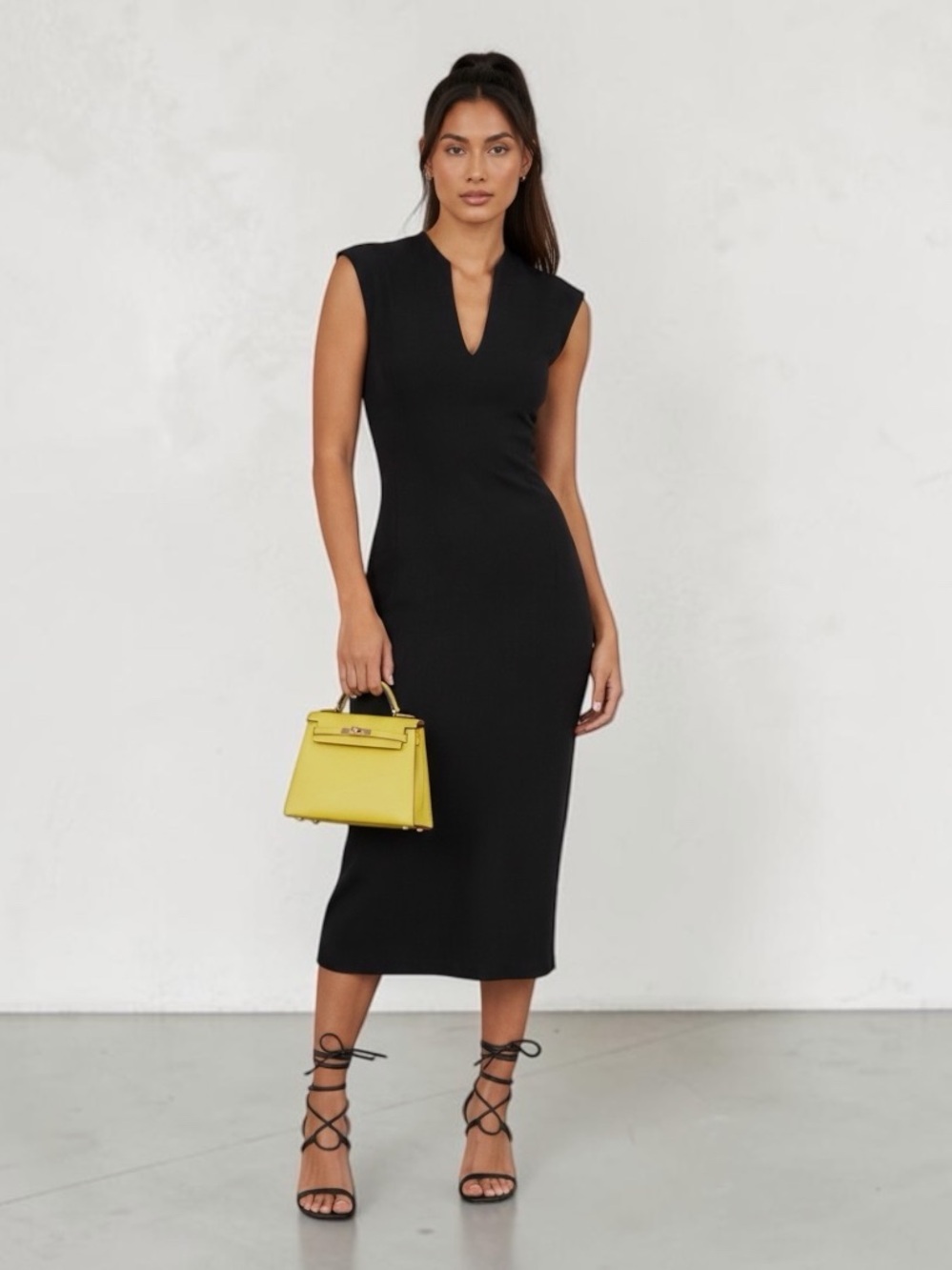 Banana Republic NWT Wool Blend Sleeveless V-Neck Midi Dress Black Size 8